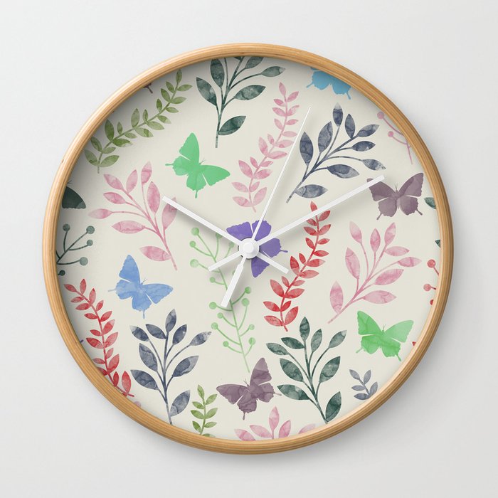 Watercolor flowers & butterflies Wall Clock