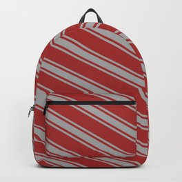 [ Thumbnail: Brown & Dark Gray Colored Lined/Striped Pattern Backpack ]