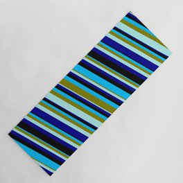 [ Thumbnail: Eyecatching Deep Sky Blue, Green, Turquoise, Dark Blue, and Black Colored Pattern of Stripes Yoga Mat ]