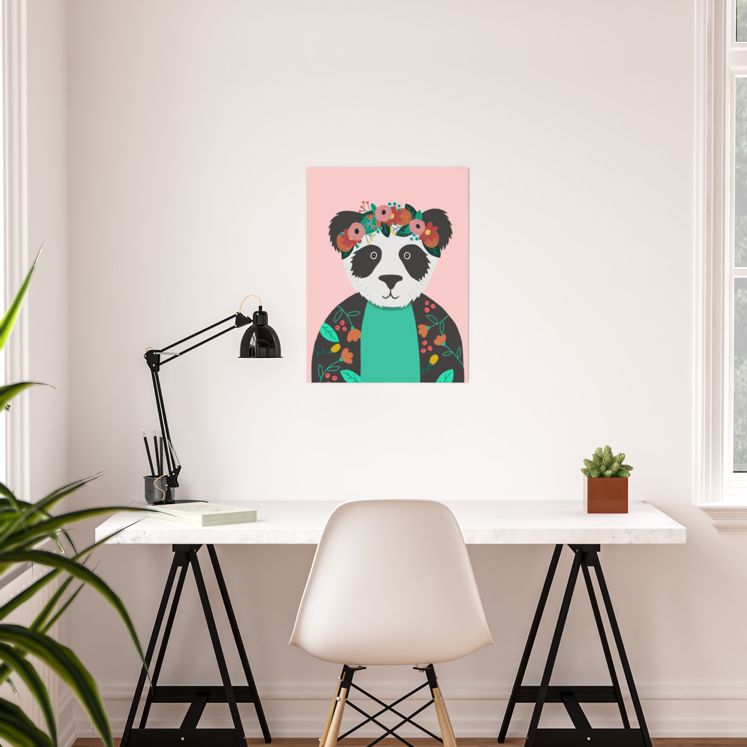 Panda Pink Frida Kahlo Inspired Nursery Decor Kids Art Poster