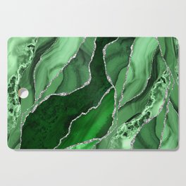Emerald Green And Silver Marble Waves #society #buyart Cutting Board