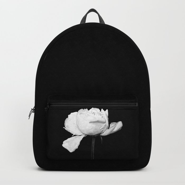 White Peony Black Background Backpack