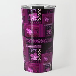 Hawaiian - Samoan - Polynesian Pink And Black Art Board Patchwork Travel Mug