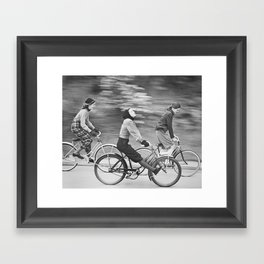 Women Riding Bicycles black and white photography / black and white photographs Framed Art Print