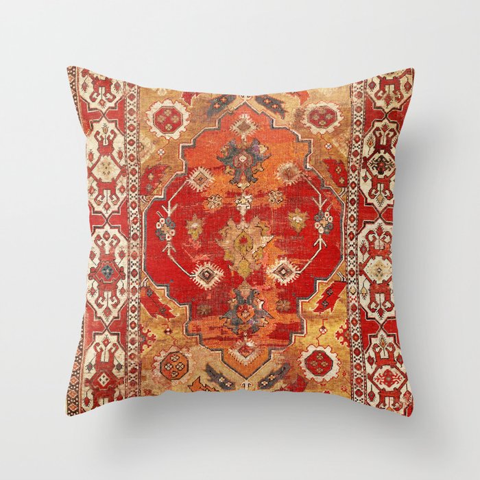 Transylvanian West Anatolian Carpet Print Throw Pillow