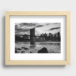 Brooklyn Bridge and Manhattan skyline in New York City black and white Recessed Framed Print