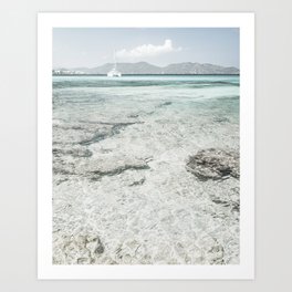 A picture with a boat and a dreamy view of the sea Art Print