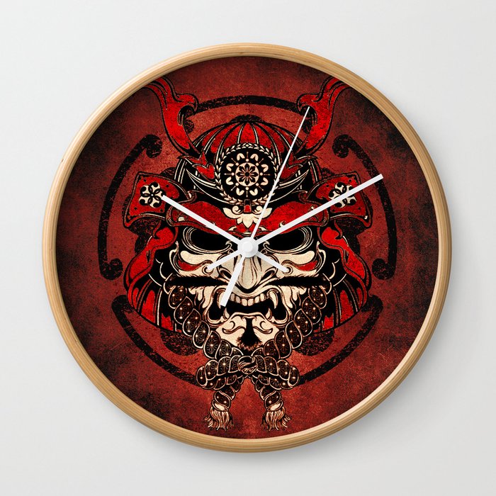 Samurai Mask Bushido Ronin Warrior Samurai Art Wall Clock By Mysunlife Society6