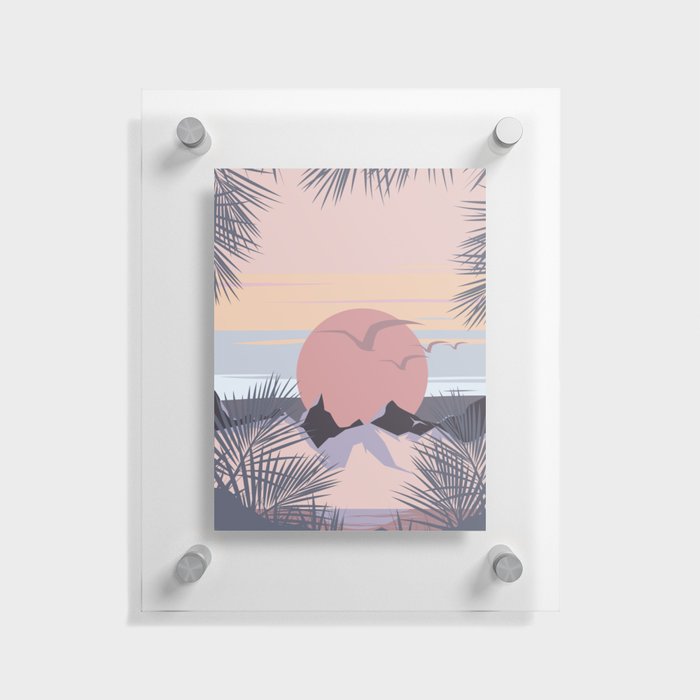 Tropical Sunset Minimalistic Landscape With Birds Floating Acrylic Print