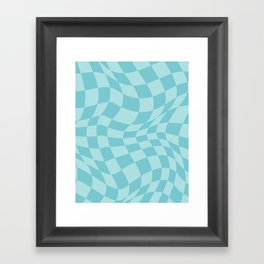 Warped Checkered Pattern in Aqua Blue, Wavy Checkerboard Framed Art Print