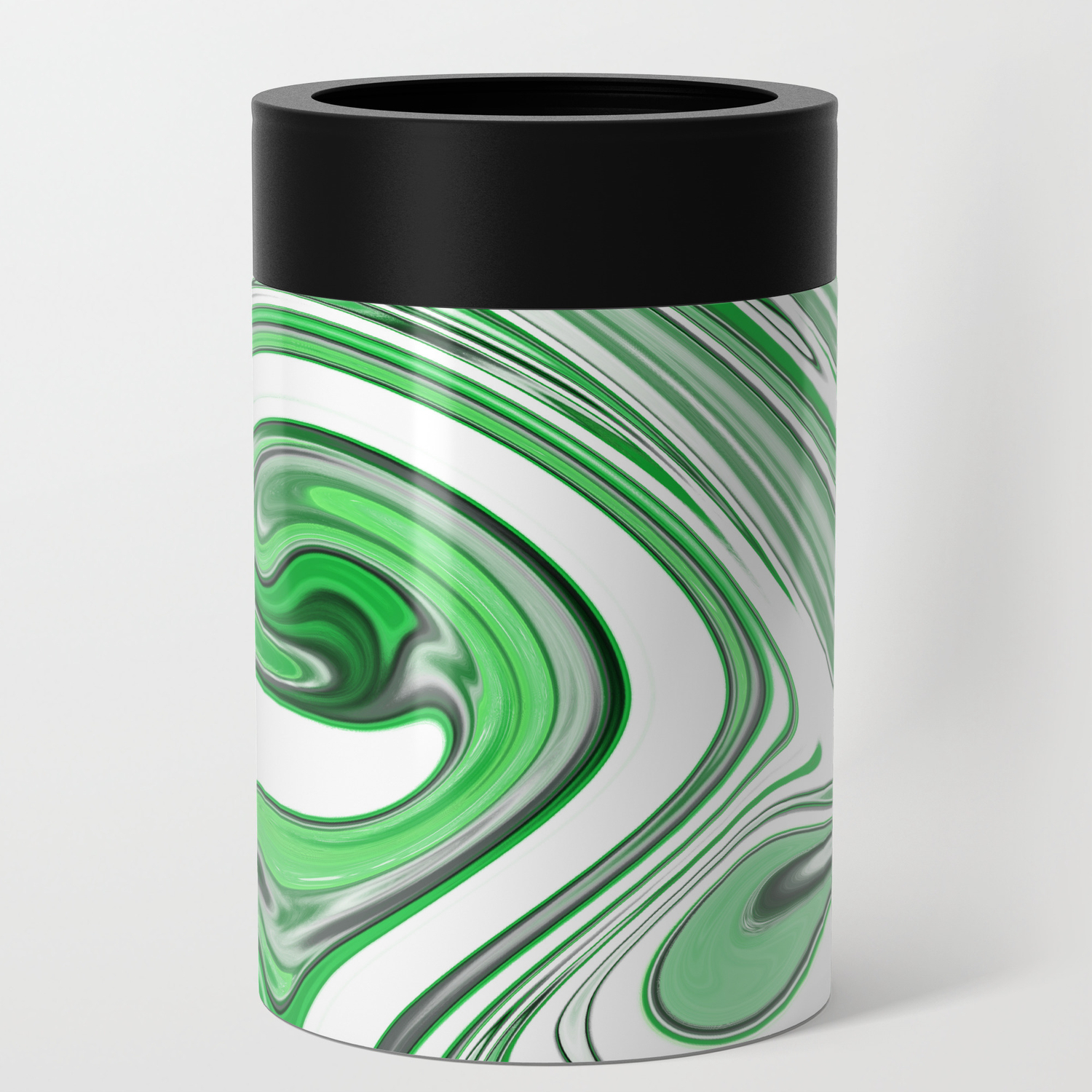 Green And White Swirls Abstract Digital Painting Can Cooler By