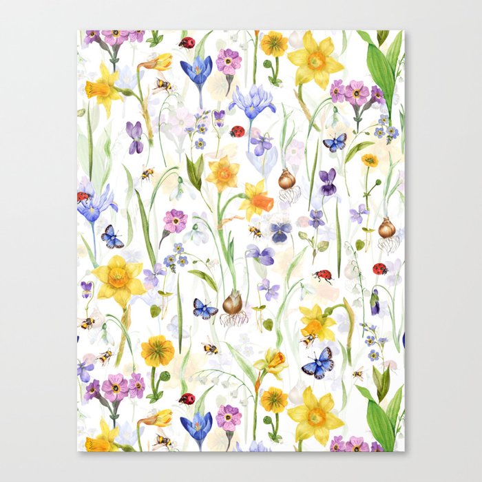 Watercolor Springflowers Wildflower Meadow Canvas Print