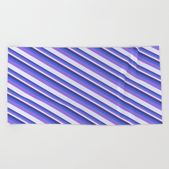 Dark Slate Blue, Royal Blue, Purple, and Lavender Colored Striped/Lined Pattern Beach Towel