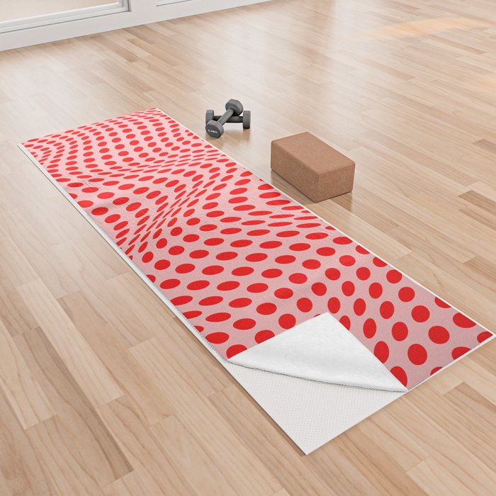 Wavy Dots Red and Pink Yoga Towel