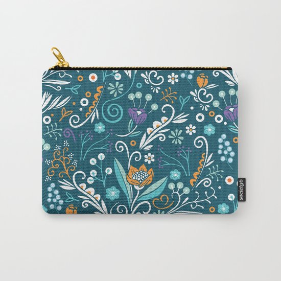 Flower circle pattern, blue Carry-All Pouch