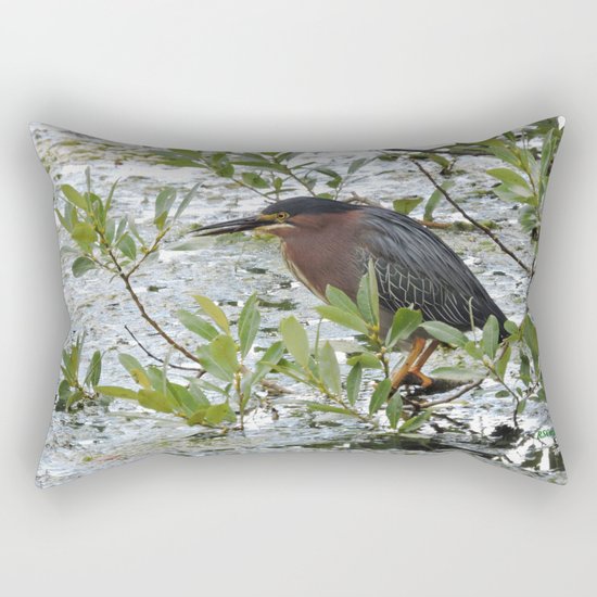 Green Heron at Lakeside Rectangular Pillow