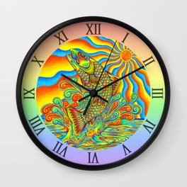 Psychedelic Rainbow Trout Fish Wall Clock
