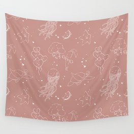 Affirmation Characters Pattern - Pink Wall Tapestry