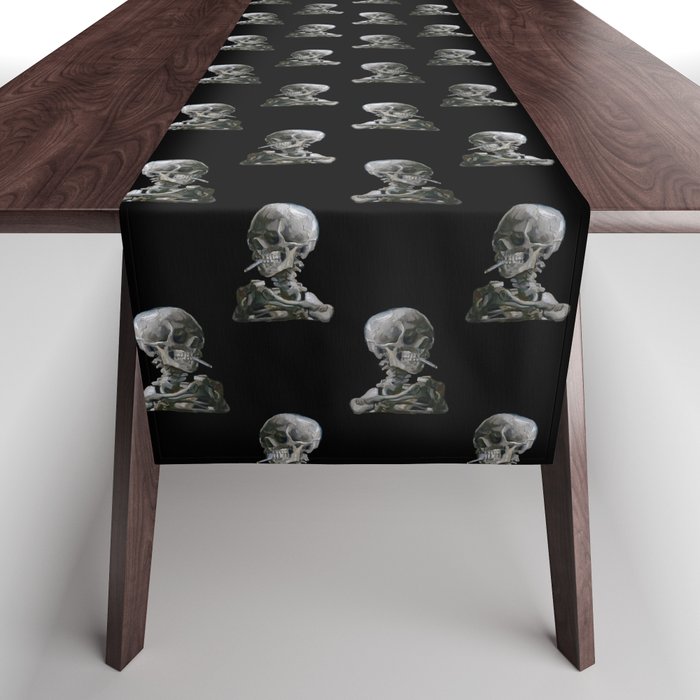 Skull Bones Skeleton Smoking Flower & Stardust Van Gogh Table Runner