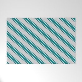[ Thumbnail: Light Gray & Teal Colored Lined Pattern Welcome Mat ]