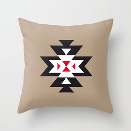Navajo Aztec Pattern Black White Red on Light Brown Throw Pillow