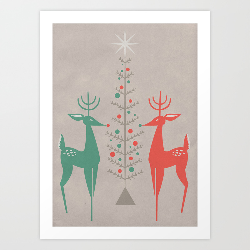 Vintage Christmas Reindeer Art Print By Kathleenmkowal Society6