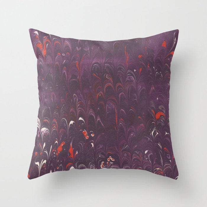 Purple Red Scalloped Marbling Throw Pillow