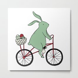 Easter Bunny riding bicycle with easter egg basket Metal Print