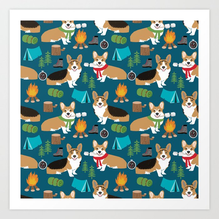 Corgi camping marshmallow roasting corgis outdoors nature dog lovers Kunstdrucke Corgi camping marshmallow roasting corgis outdoors nature dog lovers Kunstdrucke