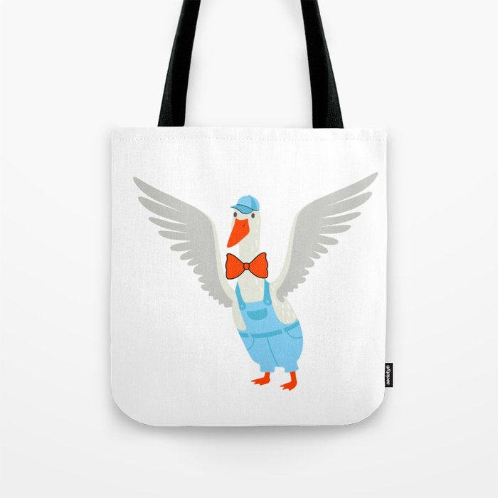 Cute White Goose Flapping Its Wings Tote Bag