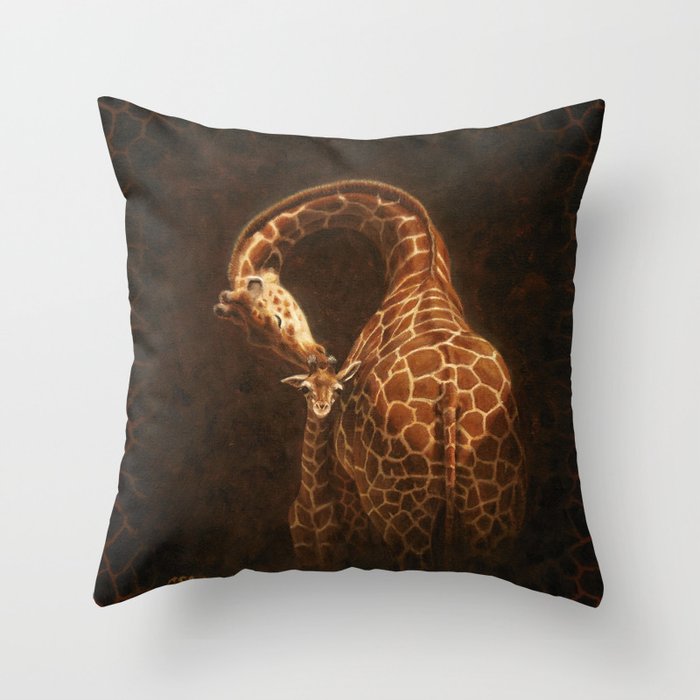 Reticulated Giraffe Mother and Baby Throw Pillow