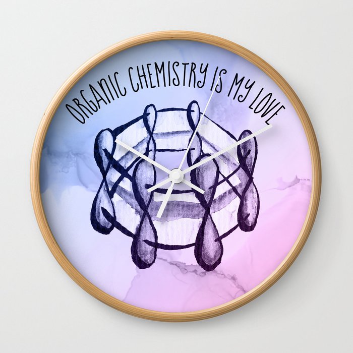 Organic Chemistry Is My Love Watercolor Benzene Molecule Wall Clock
