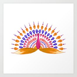 Mandala peacock - blue, orange and pink Art Print