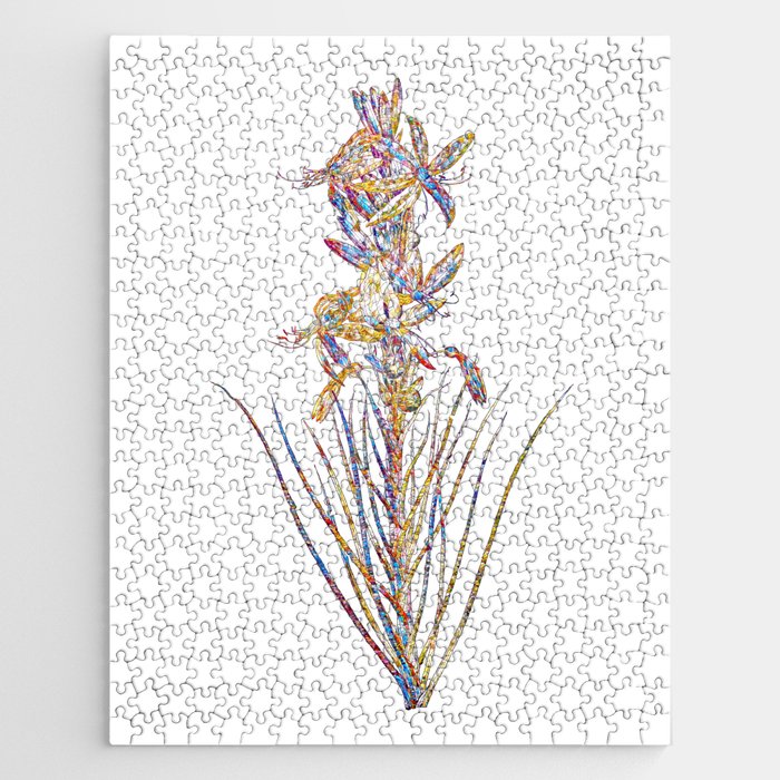 Floral Yellow Asphodel Mosaic on White Jigsaw Puzzle