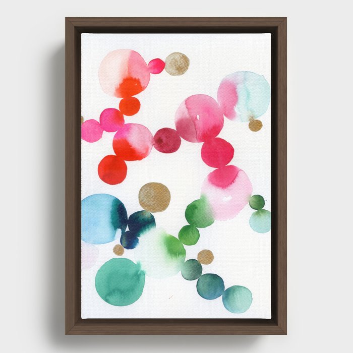 red and green abstract: watercolor dots Framed Canvas
