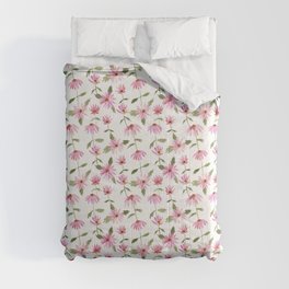 Watercolor Pink Daisies White Background Comforter