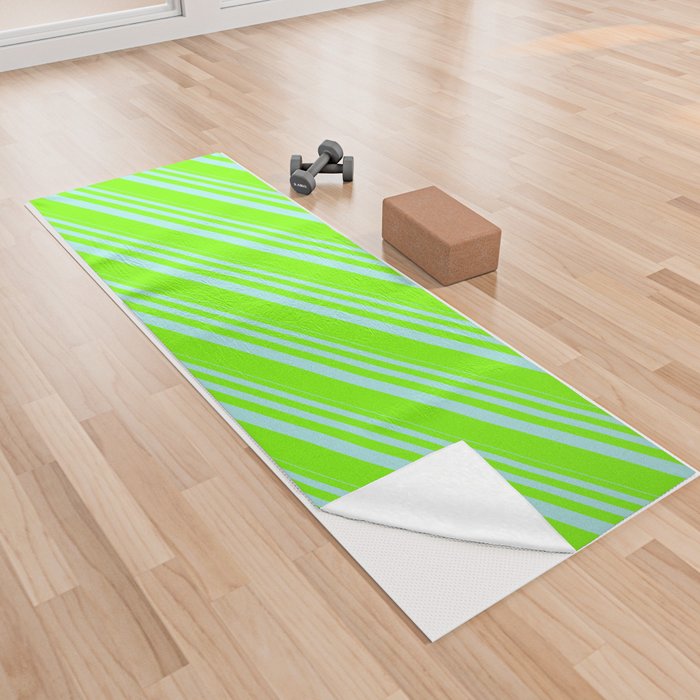 Turquoise & Chartreuse Colored Stripes/Lines Pattern Yoga Towel