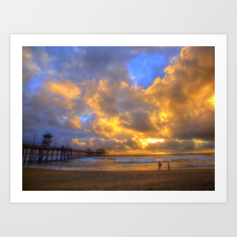 El Nino Sunset Huntington Beach Pier Art Print By Johnlymanphotos Society6