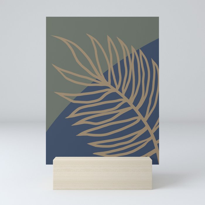Palm leave blue green design minimal modern Mini Art Print