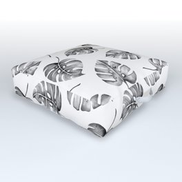 Monstera Plant Leaves in Black & White Watercolour Outdoor Floor Cushion
