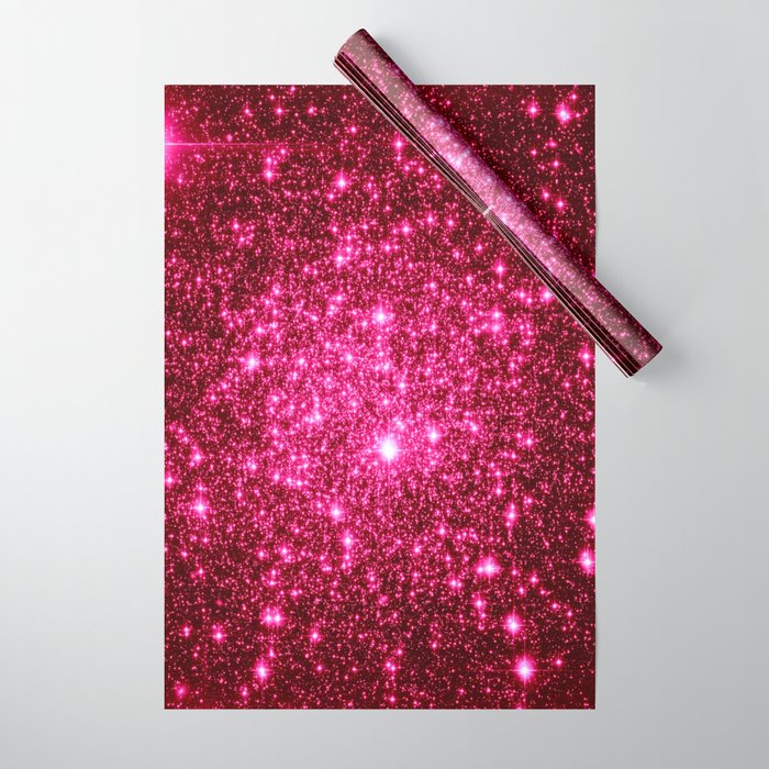 Hot Pink Glitter Galaxy Stars Wrapping Paper