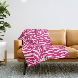 Wild Animal Print, Zebra in Fuchsia Pink and White Throw Blanket