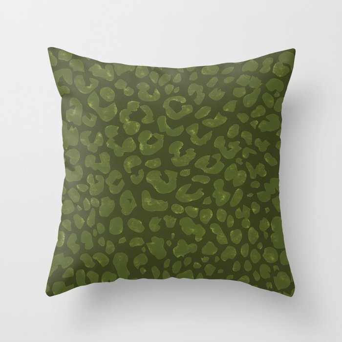 Wild Leopard Print Olive Green Throw Pillow