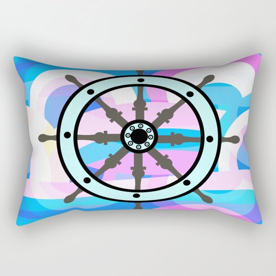 Ship's wheel on abstract marine background Rectangular Pillow
