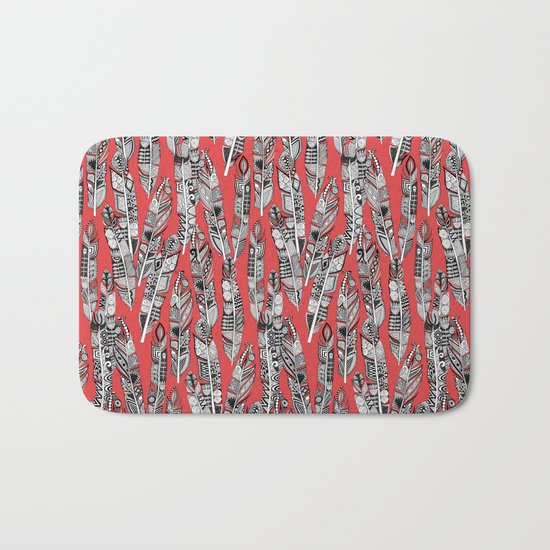 geo feathers red Bath Mat