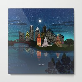 Austin Skyline at Night Metal Print | Downtown, Drawing, Handdrawn, Graphite, Tower, Texas, Austin, Ink Pen, Zilkertree, Digital 