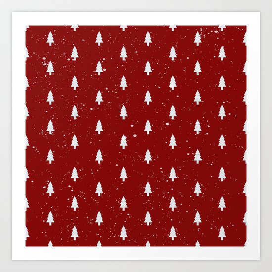 Cristmas Trees Pattern Red And White Art Print
