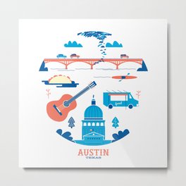 Love Letter to Austin, Texas Metal Print | Bridge, Nature, 360Bridge, Vector, Capitol, Digital, Drawing, Foodtruck, Architecture, Kayak 