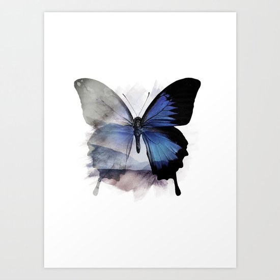 Blue Shadows Butterfly Art Print