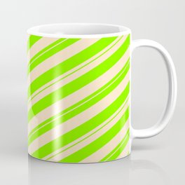 [ Thumbnail: Chartreuse and Bisque Colored Striped/Lined Pattern Coffee Mug ]